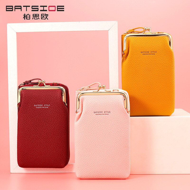 Batsioe-Bolso de teléfono para mujer, Cartera de estilo coreano de gran capacidad, longitud media, informal, con cremallera, bandolera Vertical, novedad de