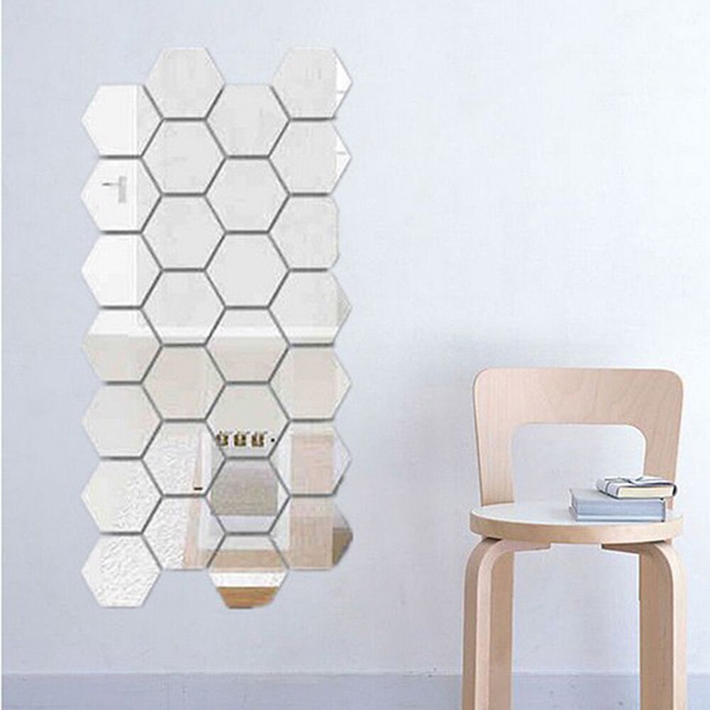 24 pièces hexagone miroir autocollant auto-adhésif mosaïque carreaux miroir autocollants salon salle de bain décoration autocollant bricolage miroir autocollants