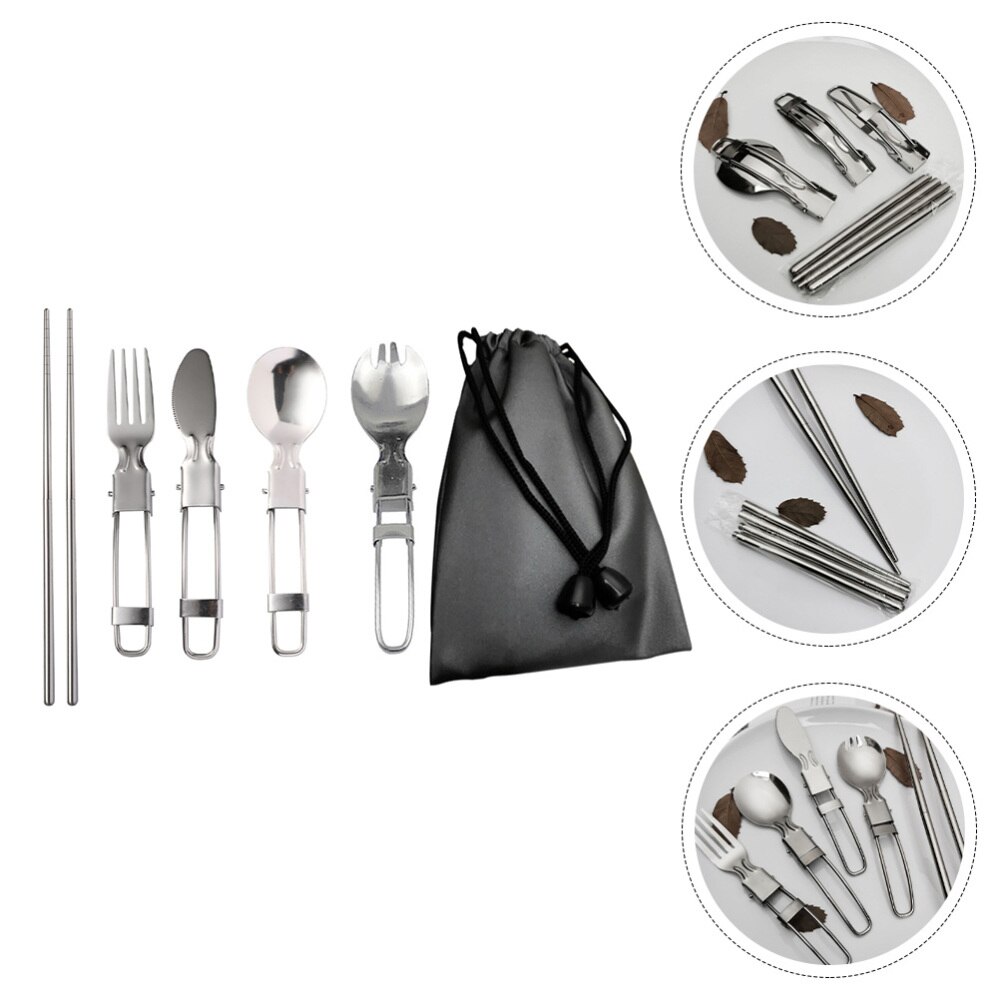 1 Set Stainless Steel Tableware Durable Flatware Kit for Outdoor Camping
