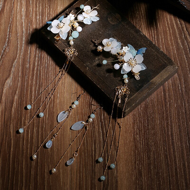 Chinese Long Hair Stick tiara Headpiece Women Hair Accessories Flower Crystal Pearl Hair Pins Handmade Hair Jewelry Accessories: GZ731