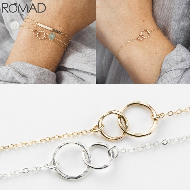 Romad 100% S925 Sterling Silver Jewelry Cold Wind Double Circle Bracelet Geometric Two Circle Necklace Jewelry For Women