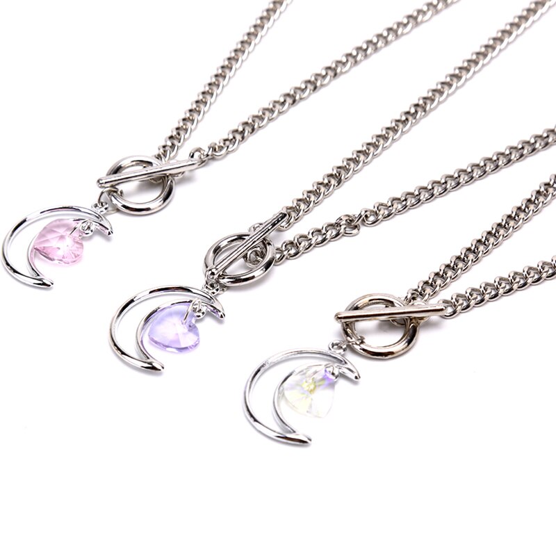 1PCS Hollow Moon Crystal Heart Necklace Clavicle Chain Choker Women Jewelry