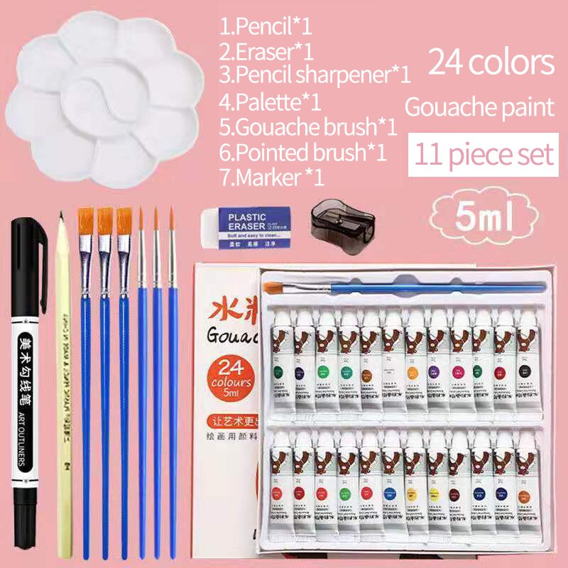 Gouache paint set for beginners 24/12 color students with children washable kindergarten drawing blackboard pigment art supplies: 24 colors set A