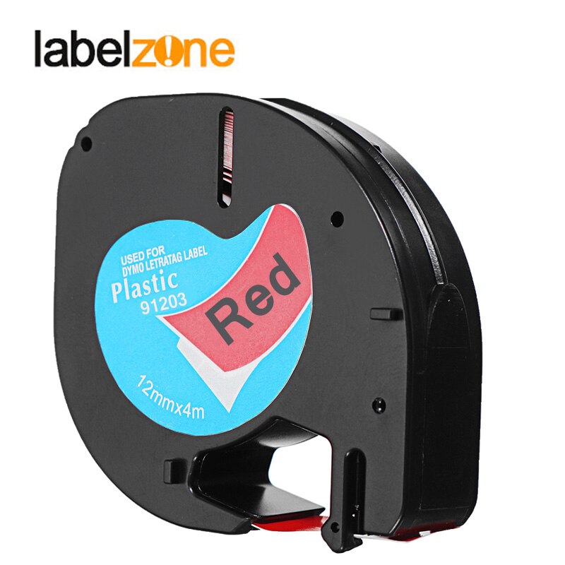 LABELZONE Multicolor Plastic Tape Compatible Dymo Letratag Printers 91201 12mm*4m 91202 91203 91204 91205 12267 for Dymo Printer: Black on Red