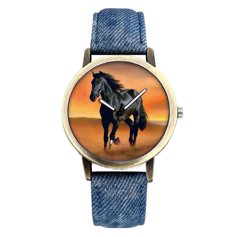 Klassisk hestekvarts armbåndsur læder mænd kvindercharm armbåndsur relogio masculino: Blå