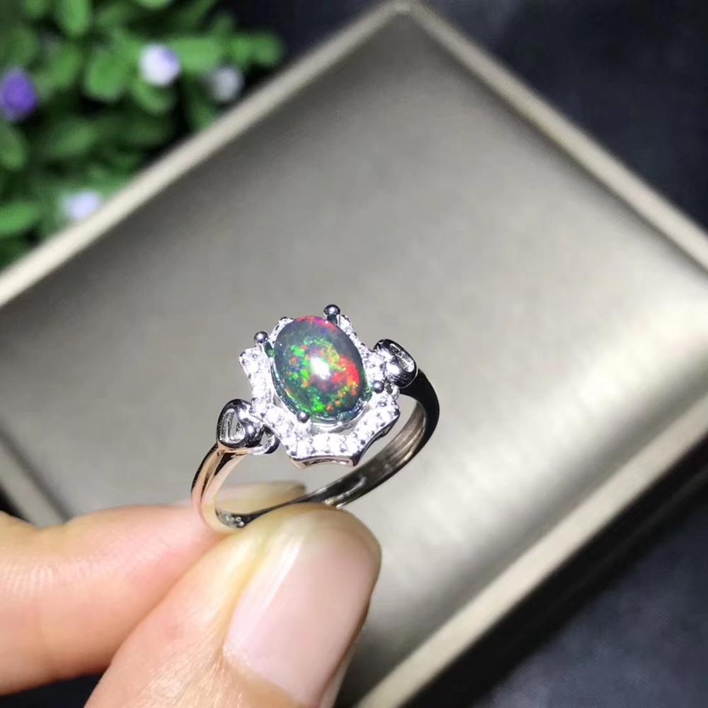 2020 nuovo stile lampeggiante nero naturale Opale anello per le donne monili nero naturale Opal reale 925 argento fine fuochi d'artificio della ragazza regalo