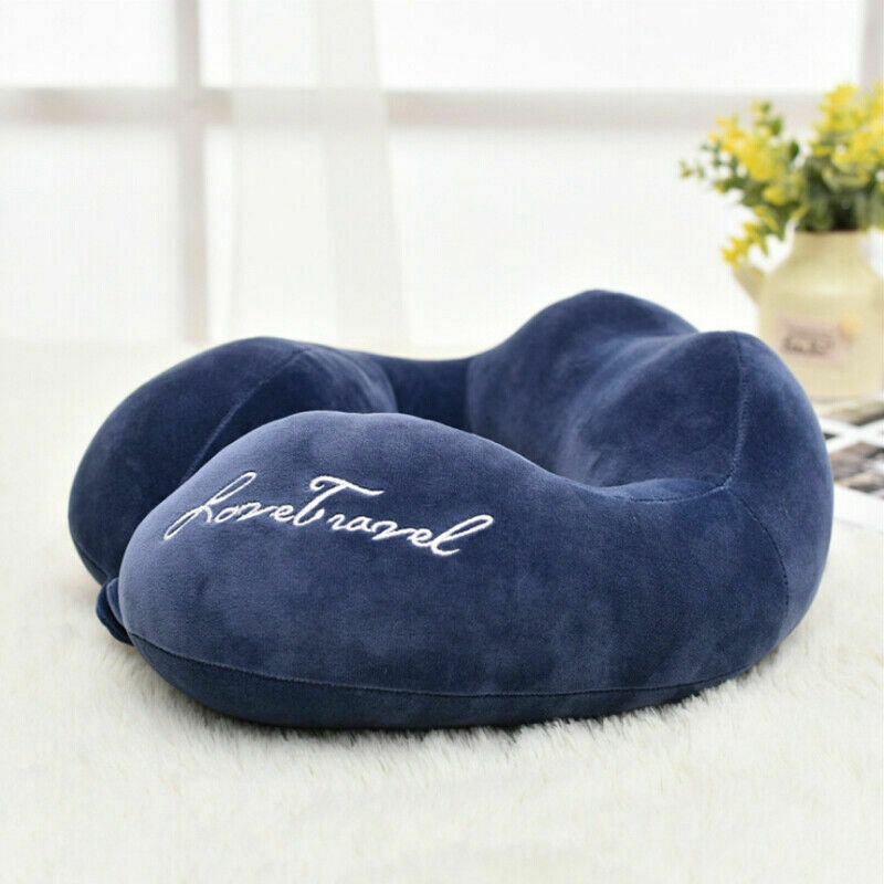 U-vormige Kussens Reizen Outdoor Draagbare Kussen Neksteun Reizen Vouwen Trage Rebound Memory Foam Trein Vliegtuig: Navy blue