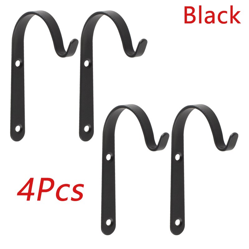 4pc metalen haken, j-haak, vintage wandhanger, schroefhaken voor hangende planten, beugel voor bloemenmand, lantaarn, doek, handdoek, jas, hoedenrek: Zwart