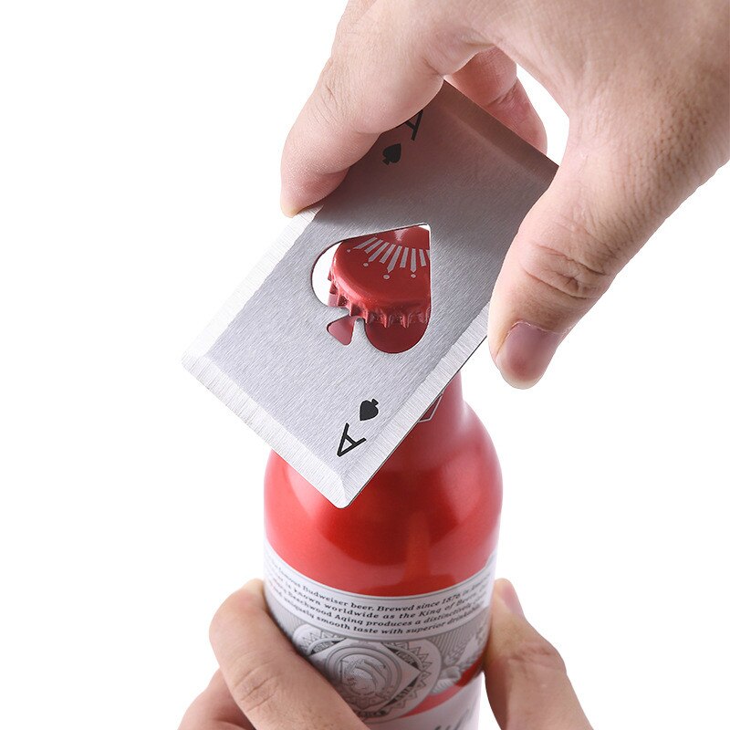 Cool svart pokerkort ölflasköppnare rostfritt stål bröllopsfest bankett souvenirer kök mat bar verktygsbord