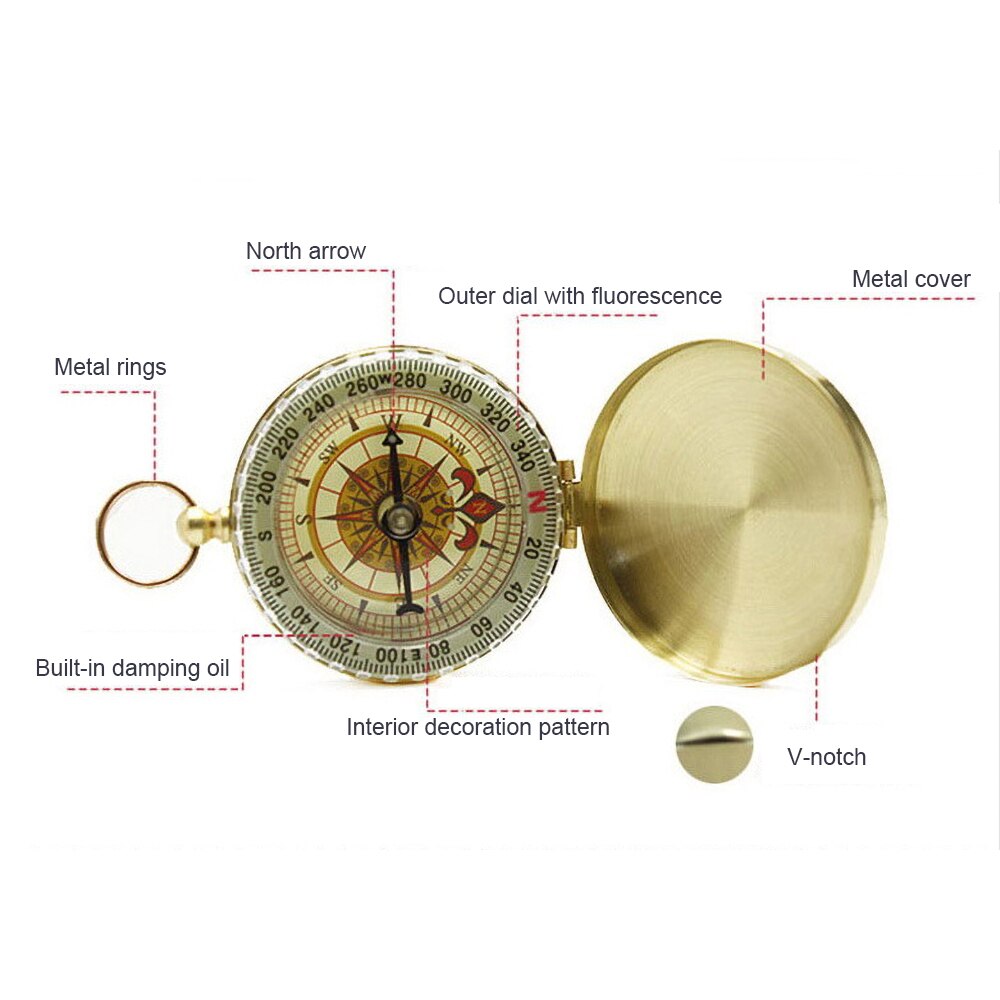Outdoor Activiteiten Camping Wandelen Draagbare Messing Pocket Golden Kompas Navigatie