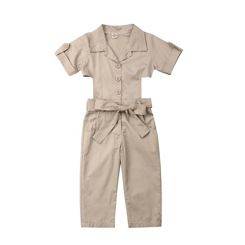 2-7T Toddler Baby Kid Girl inghilterra Style tuta bambini estate manica corta Show vita tuta pantaloni Casual tuta allentata