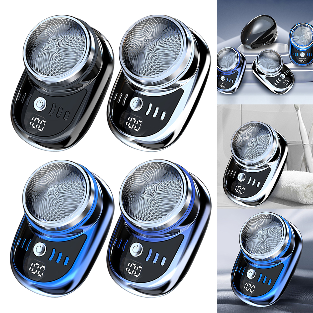 Men's mini electric travel razor with digital display, face, beard, hair removal, washable, rechargeable, pocket-sized portable razor