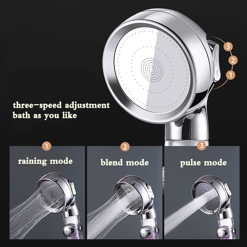 High Pressure 3-function Spa Shower Head Shower Head With Switch On/off Button Filter Bath Head Water Saving Hand-held Shower