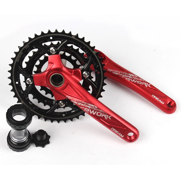 Cykel kranksæt 2 speed 38t 24t plate 104 bcd mtb bike crank bsa aluminiumslegering med bundtilbehør 170mm med bb: Rød