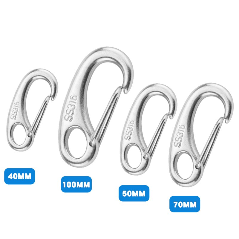 100mm Egg Shape Spring Snap Hooks 316 Stainless Steel Hiking Camping Belt Carabiner Quick Release Carabiner Buckle Eye Shackle