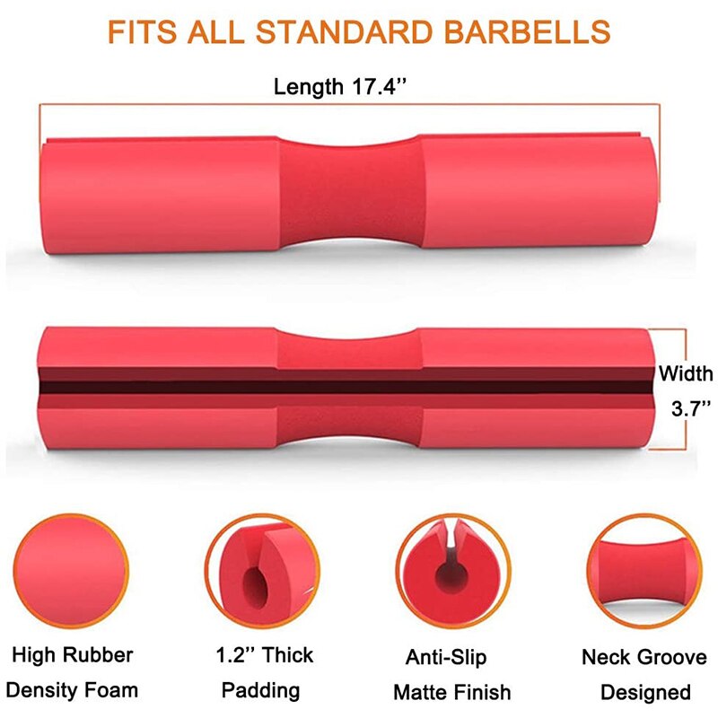 Barbell Pad Squat Pad - for Lunges Squats and Hip Thrusts - Relieve neck and shoulder discomfort - Fit Standard and Olympic Bars