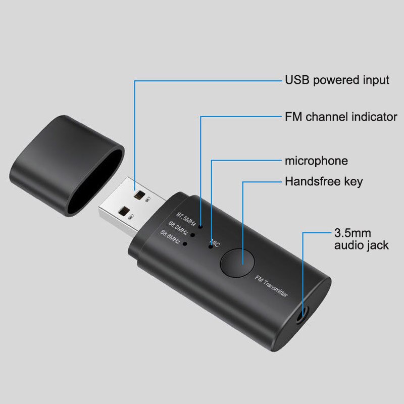 JaJaBor – transmetteur FM sans fil Bluetooth 5.0 pour voiture, Kit mains-libres, récepteur de musique, Jack AUX, 3.5mm