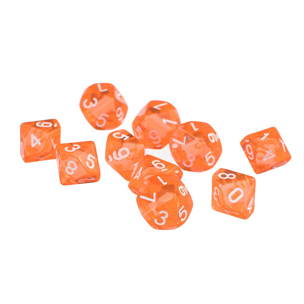 Sæt  of 10 stk spil terninger plast  d10 ti-sidet perle terning spille spil fest favor brætspil elskere terning legetøj: Orange