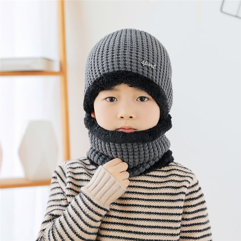 2Pcs Children baby boys hats+scarf sets Kids Patchwork Knitted wool keep Warm beanie caps fitted soft panama bonnet Winter A40