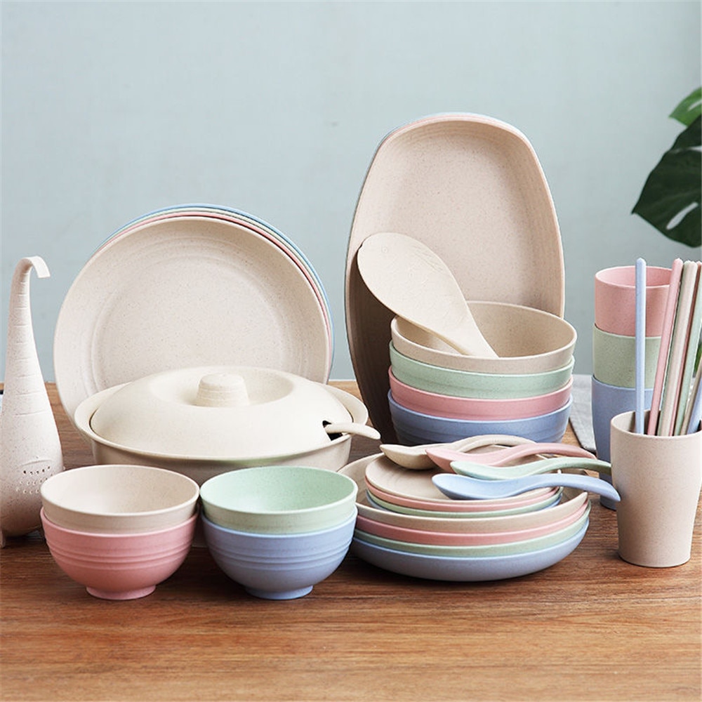 Portable Reusable Spoon Fork Travel Picnic Chopsticks Wheat Straw Tableware Cutlery Set With Carrying Box