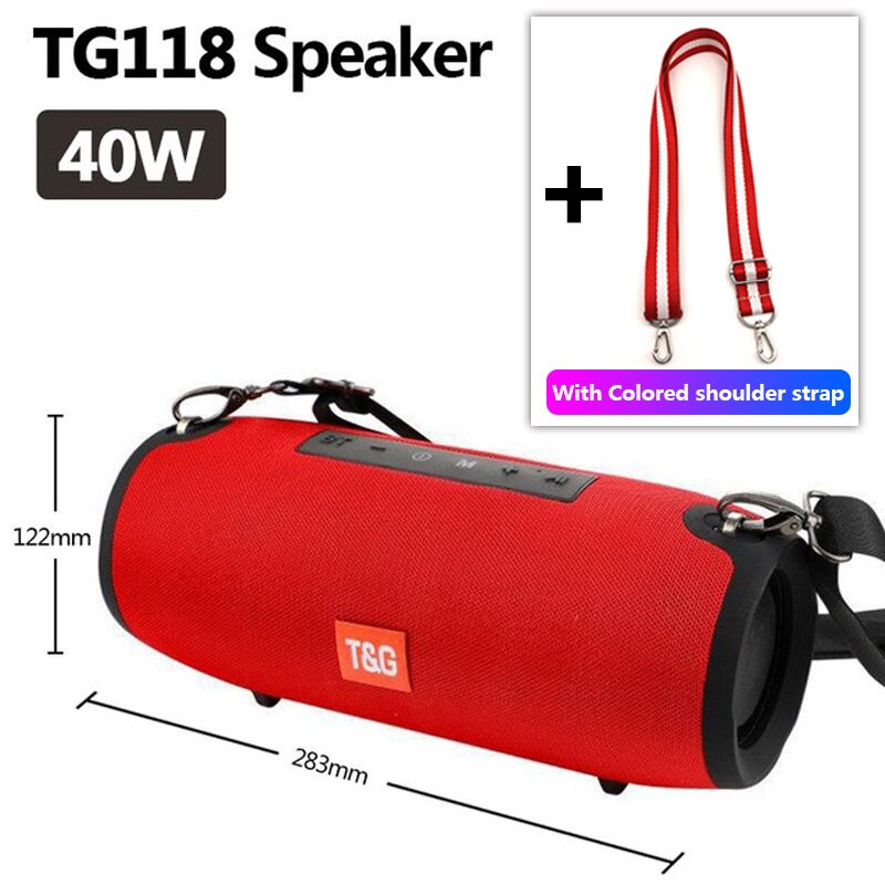 TG118 Really 40W Bluetooth Speaker Portable Column Music Player Sound System Boom Box with FM Radio TF Subwoofer Double: TG118 Red