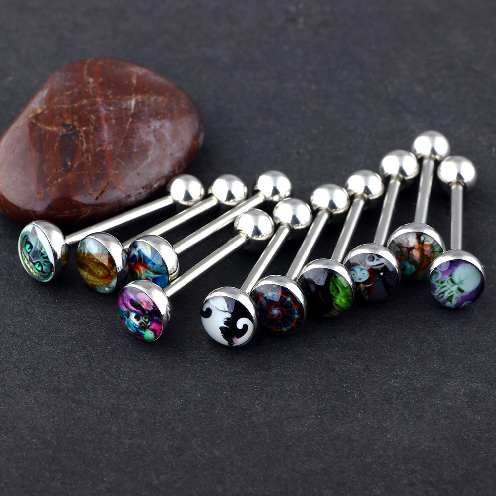 Bulk Mixed Random Pattern 16/19/22mmTongue Bar Barbell 5mm/7mm Ball Surgical Steel Body Piercing 14g 1.6mm