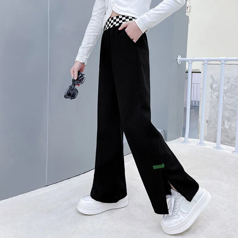 Pantaloni per ragazze adolescenti pantaloni a gamba larga 2022 primavera estate Fashion Design Cotton 4 6 8 10 12 14 15 anni pantaloni sportivi per bambini: BLACK / 12T