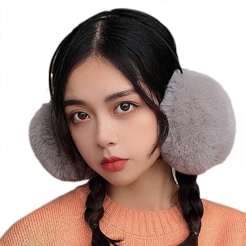 Korean Women Men Unisex Winter Thicken Fluffy Plush Earmuffs Headband Simple Solid Color Adjustable Ear Covers Warmers Hair Hoop: Gray