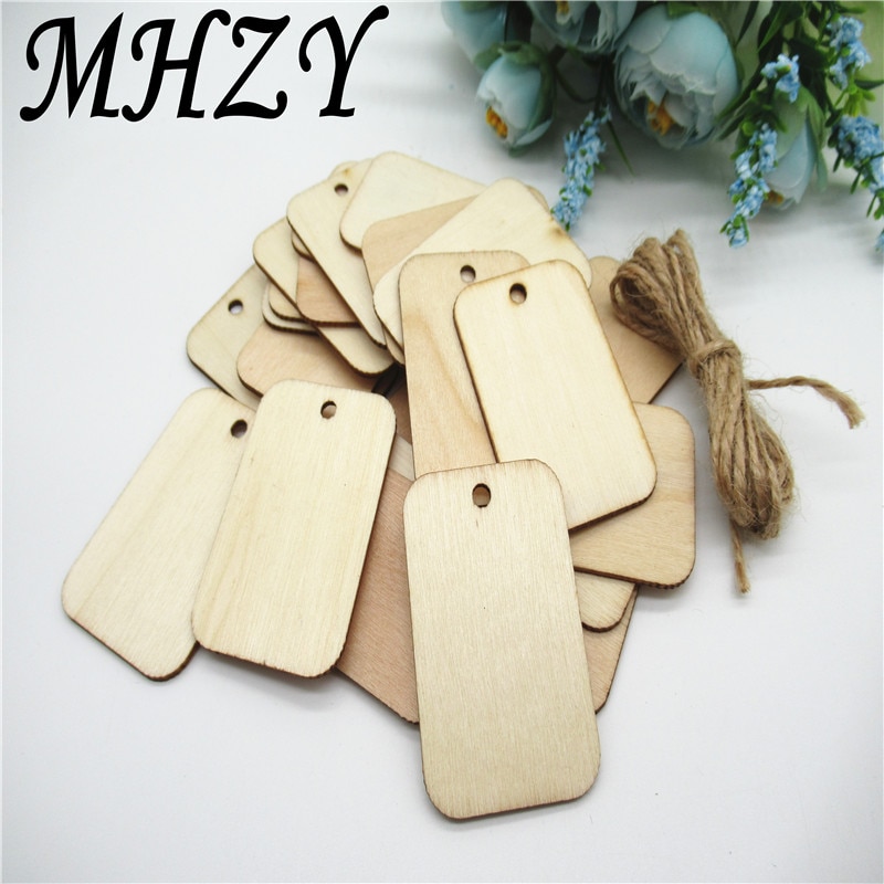 20/50/100pcs 52*35mm Natuurlijke Vierkante label opknoping patroon hout Scrapbooking Handgemaakte Carft voor home decoratie diy Q13