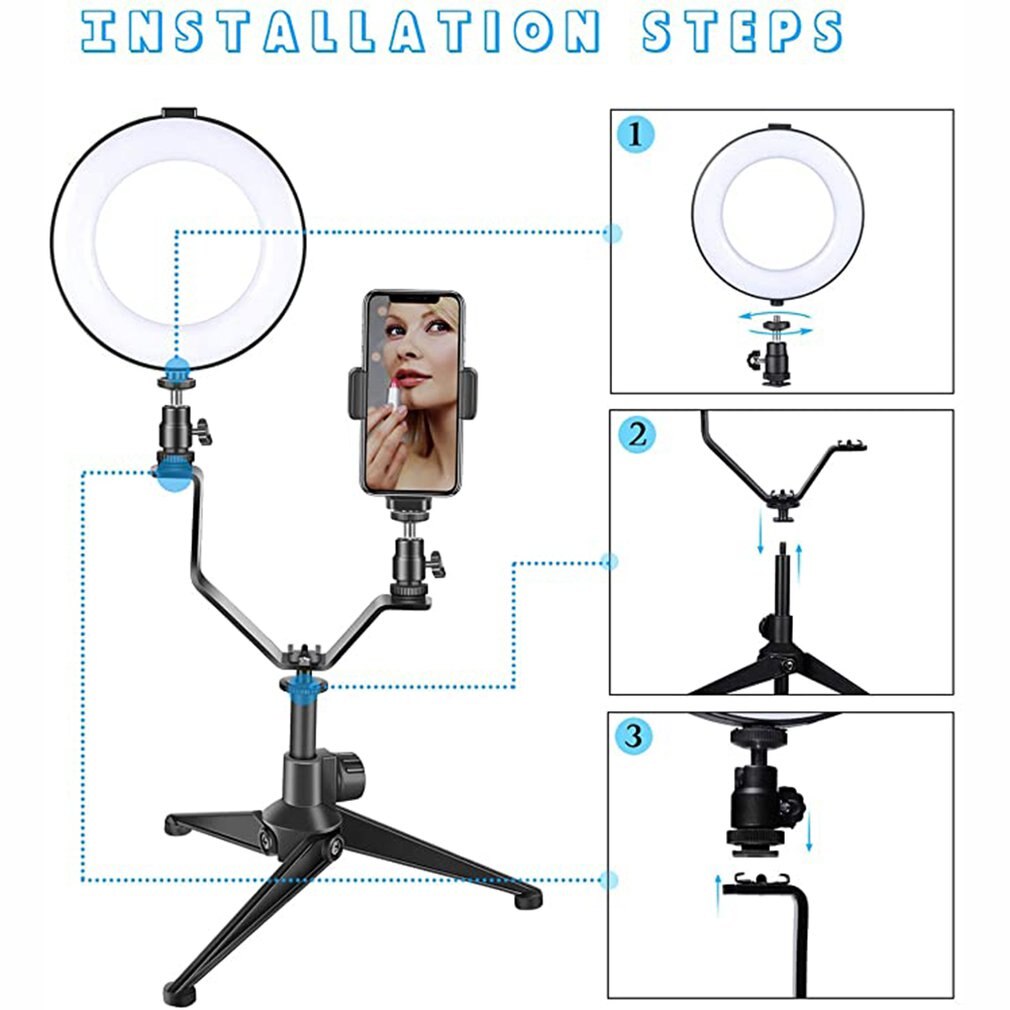 Ring Light Adjustable Video LED Camera Selfie Light Ring mirror for iPhone Xiaomi Huawei Tripod and Phone Holder for Video