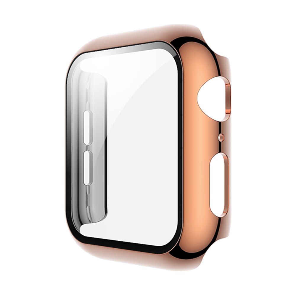 Pc-hoes met gehard glasfolie voor apple watch-serie 5 4 3 screenprotectorhoesje met lichte bumper voor apple watch 40mm 44mm 38mm 42mm: Roségoud / 38mm