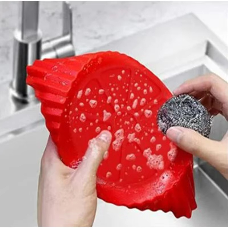 Air Fryer Silikon-Backblechmatte, kreisförmig, hochtemperaturbeständig, faltbar, Doppelohr-Backblech in Lebensmittelqualität
