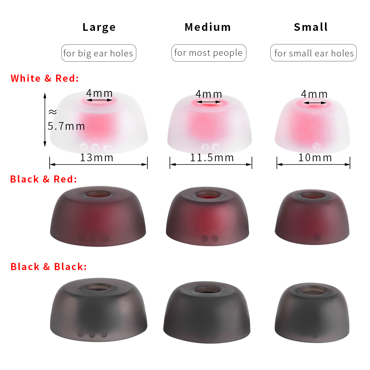 6Pcs Silicone Ear Tips for QCY T1 T13 T2 T5 QCY T17s E10 ZS10PRO Eartips for Jabra Elite 75t 65t Tips Earplugs Earphone 4-5mm