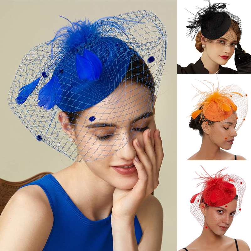 Tocados de malla para mujer, decoración de punto ondulado de primavera, tocado de plumas florales para el pelo, accesorios de lujo, cóctel de boda