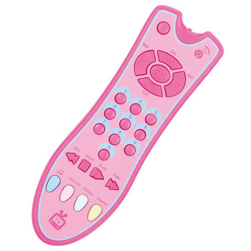 Fbil-baby realistische tv-fernbedienung mit licht und sound, englischer, französischer und spanischer sprache, spielzeug für mädchen und jungen: Rosa