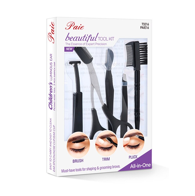 PAIE 5pcs Portable Stainless Steel Eyebrow Trimmer Scissors Brow Shaver Facial Hair Trimming Grooming Kit Beauty Tool for Women