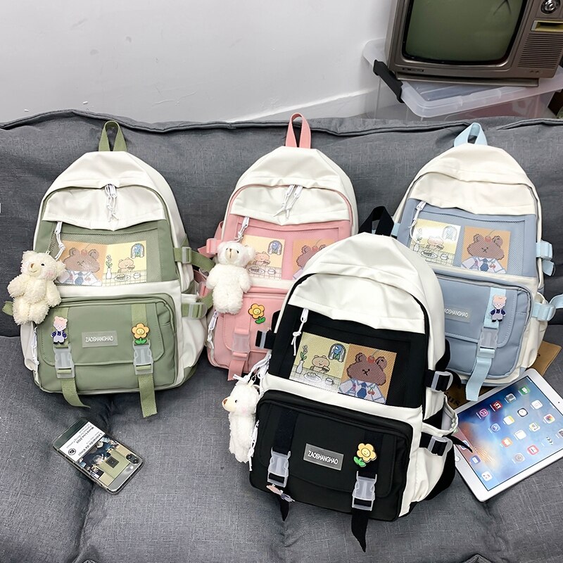 Cute Preppy School Backpacks Women Patchwork Casual Simple Retro Harajuku Schoolbags Students Couples Ins Waterproof Backpack