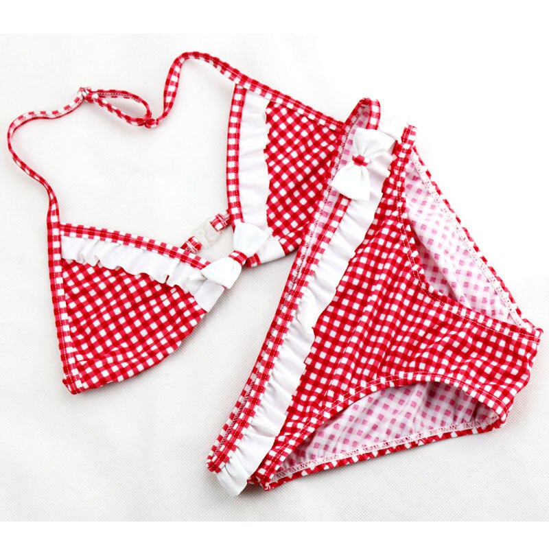 Cute Plaid Swimsuit Summer Children Split Two-piece Swimsuit Girls Bikini Girls Beautiful Bikini Children&#39;s Swimwear: A / 14