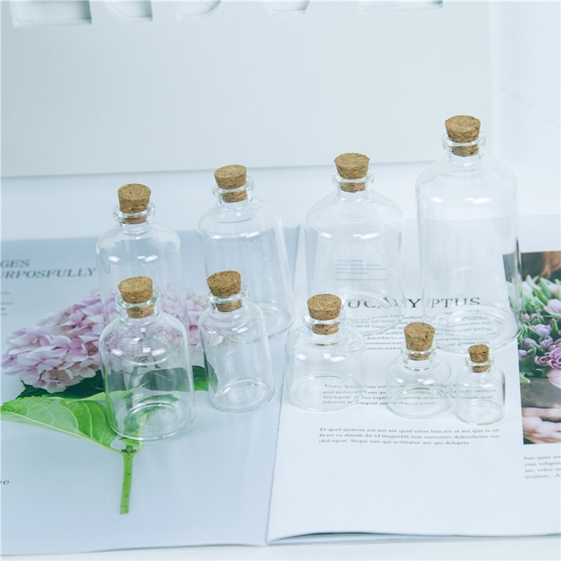 24PC Mini transparent Glas Kork Flaschen Handwerk Fläschchen Klar Glas Leere wünschen Flaschen 4ml 10ml 100ml Gläser Container Diy Fläschchen