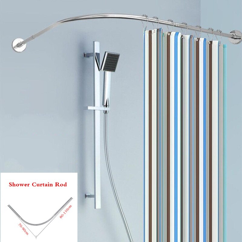 U-Shaped Shower Curtain Rod Retractable Curved 201 Stainless Steel Rail Rod No Punching Bathroom Curtain Mounting Rod 6 Size
