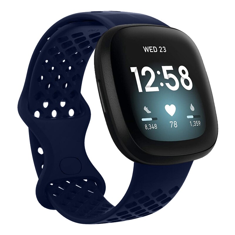 Sport Watch Band for Fitbit Versa 3 Strap Soft Breathable Silicone Bracelet Wristband for Fitbit Sense Accessories Women Men S L: Dark Blue / S(5.5-6.7inch)