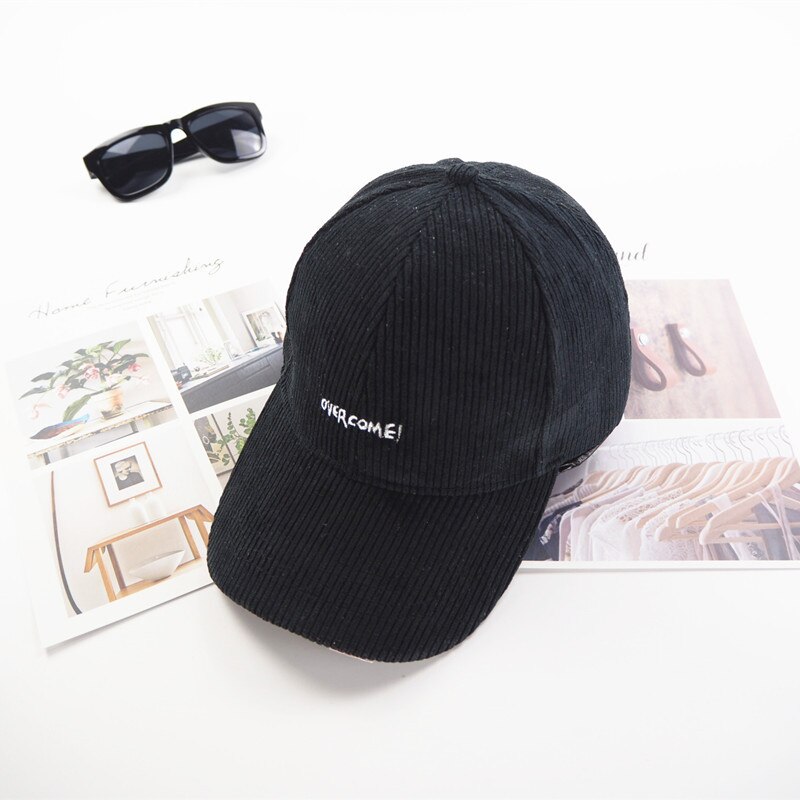 Kvindelig efterår og vinter corduroy baseball kasket snapback hat hip hop hat mænd og kvinder brevbroderi justerbar  a49: Sort