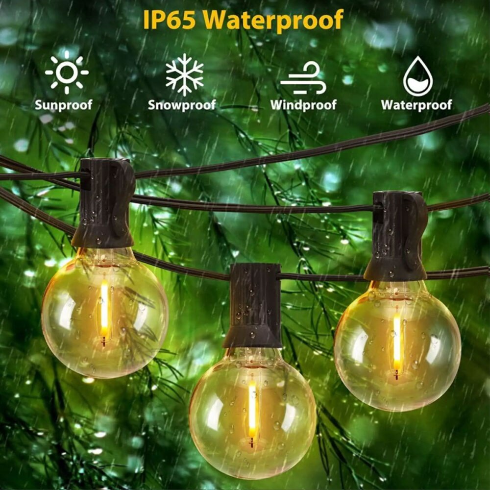 Cadena Solar para exteriores, luces y control remoto para Patio G40, cargador USB, 8 modos de luz, bombillas inastillables, lámpara colgante resistente a la intemperie