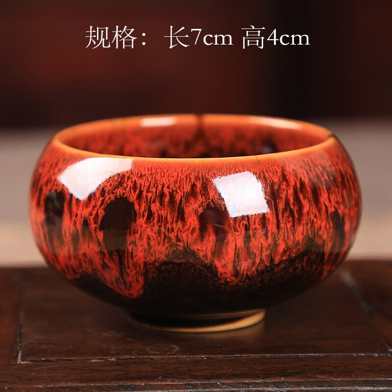 Kiln Baked tian mu you jian zhan Cup Ceramic Kung Fu Tea Set Small Teacup Tea Bowl Master Cup Pu'er Tea Teacup: Short Reds