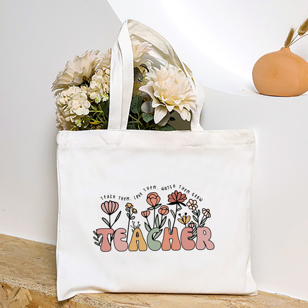 Blumen lehrer aufbringen Druck Einkaufstasche Frauen wieder verwendbare lässige Öko-Stoff Tasche Lehrer Werts ch ätzung besten Lehrer Schild: Marine Blau