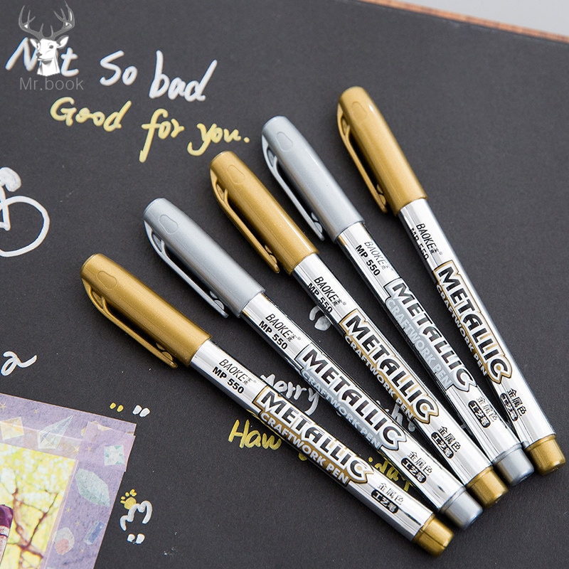 6 unidades/lotes metálico marcadores de tinta permanente cartão de presente de aniversário prata ouro marcador caneta pneu cd metal vidro à prova dwaterproof água canetas marcação