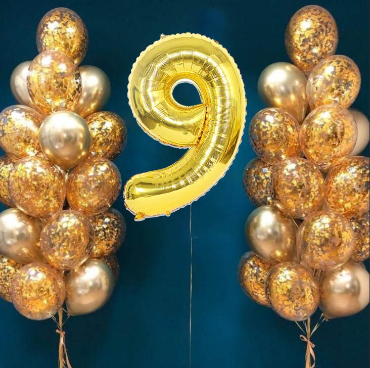 32 stk / parti 32 tommer guld numerballon 12 tommer guld konfetti blandet metallisk latexballon til fødselsdagsfest festdekorationer: 9