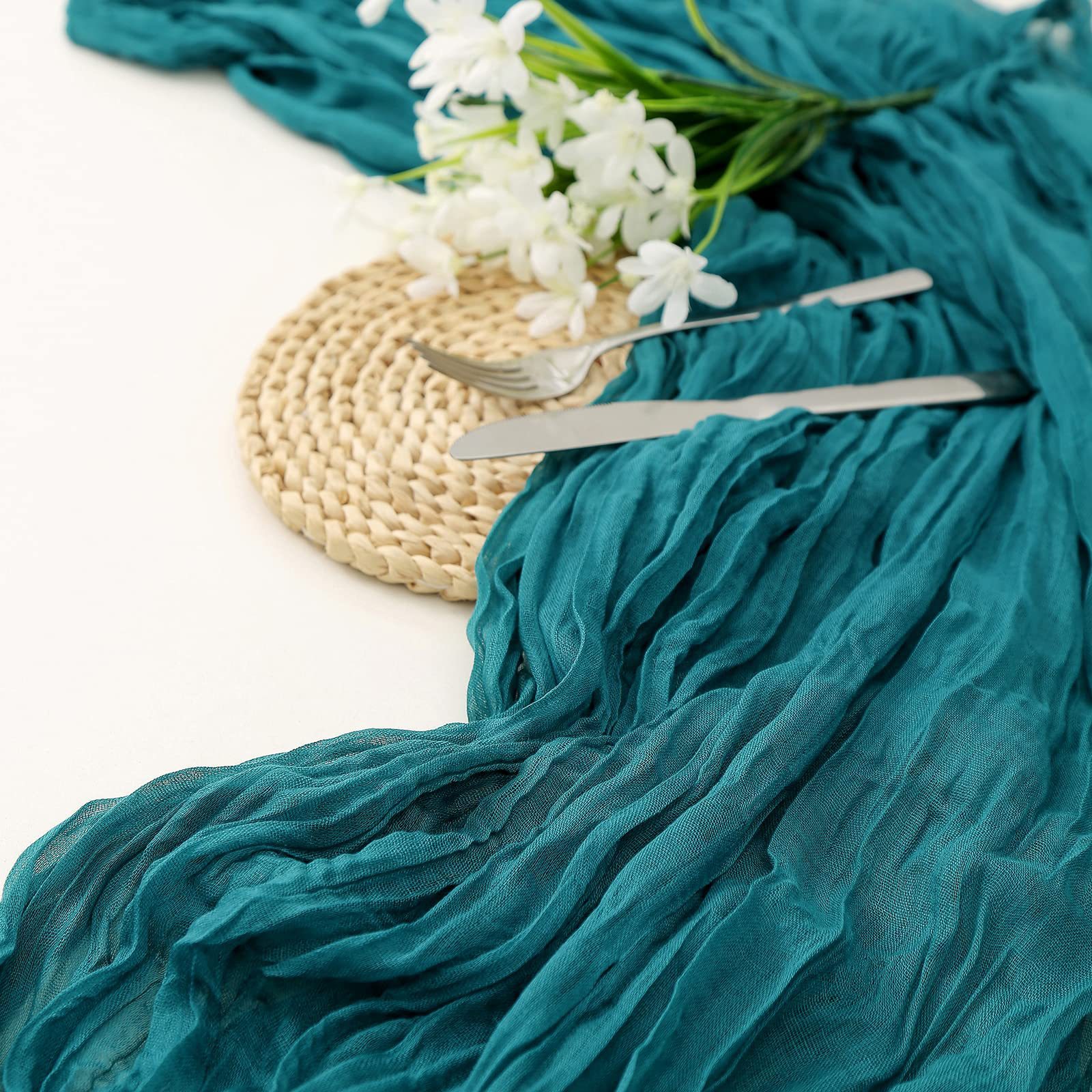 2 Stück pro Los Tischläufer im böhmischen Stil, , faltiges Bali-Garn, zerknitterte Tischfahne, Innenraum, Party, Hochzeit, Dekoration: Blau