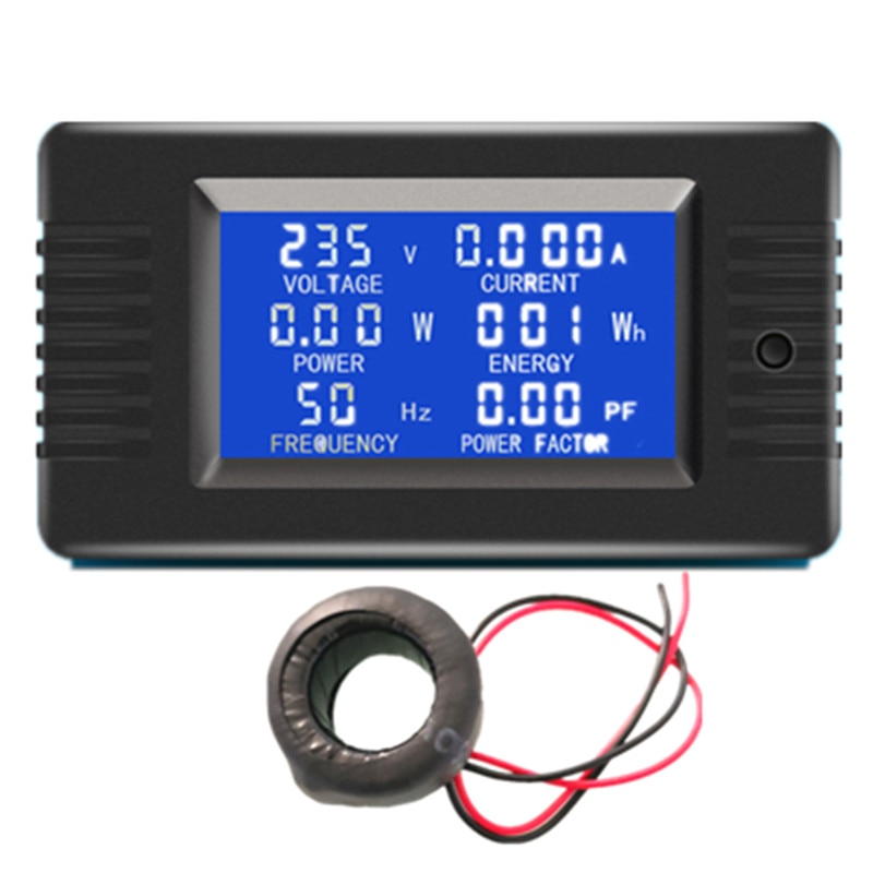 1PCS Newest AC 6in1 220V 100A Single Phase Digital Panel Amp Volt Current Meter Watt Kwh Power Factor Meter With Coil CT