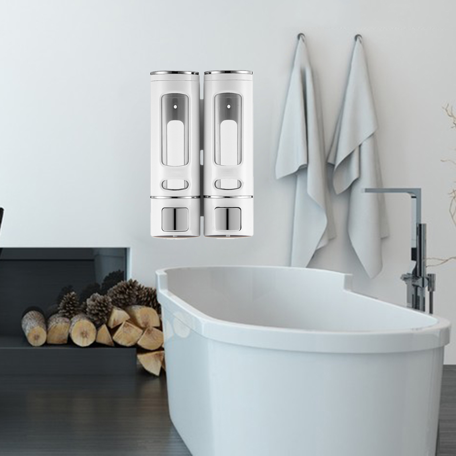 Hand Liquid Soap Dispenser Shower Bath Gel Wall Mounting Bathroom Hotel: White Double